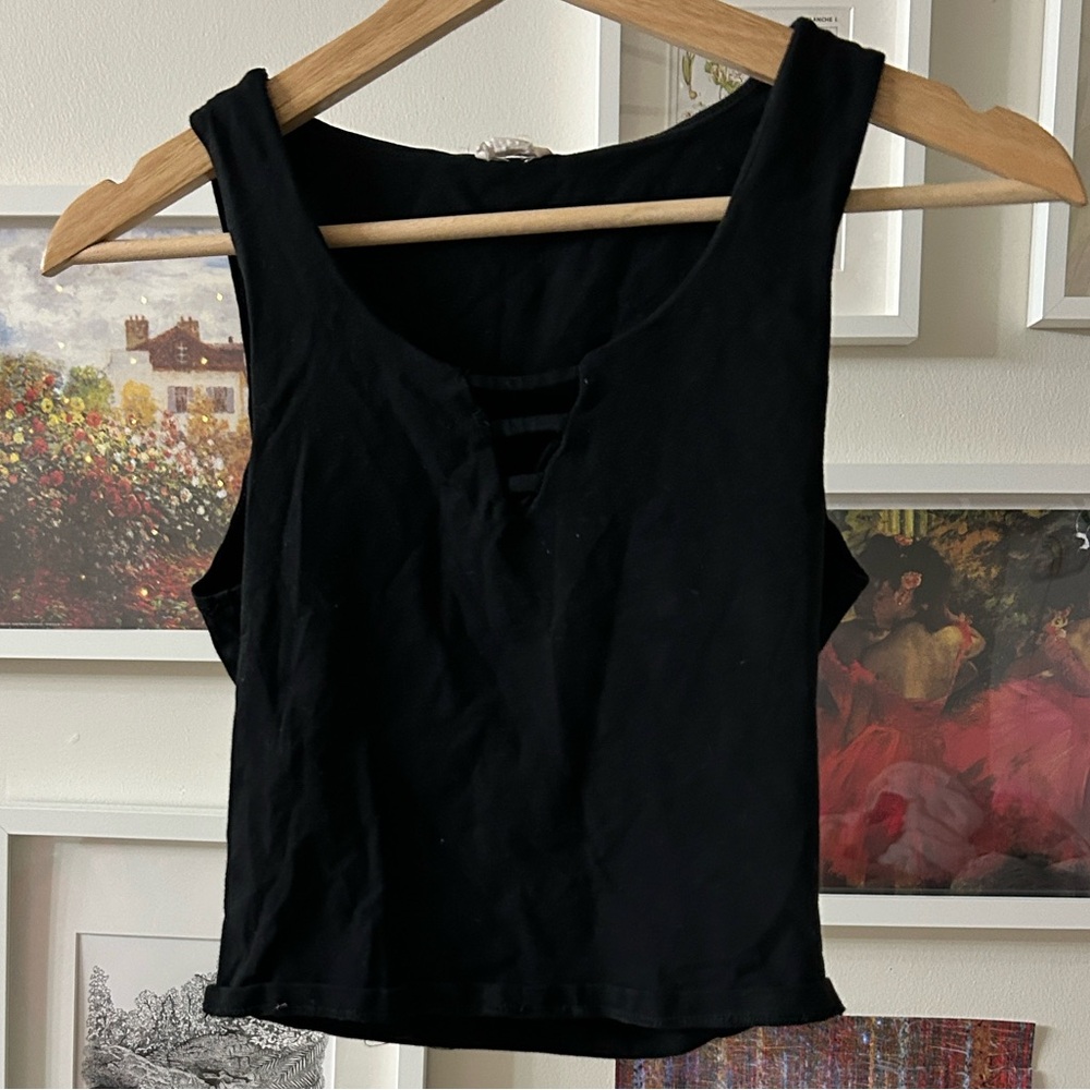 Garage Black Tank Top With Criss Cross Front Size XS